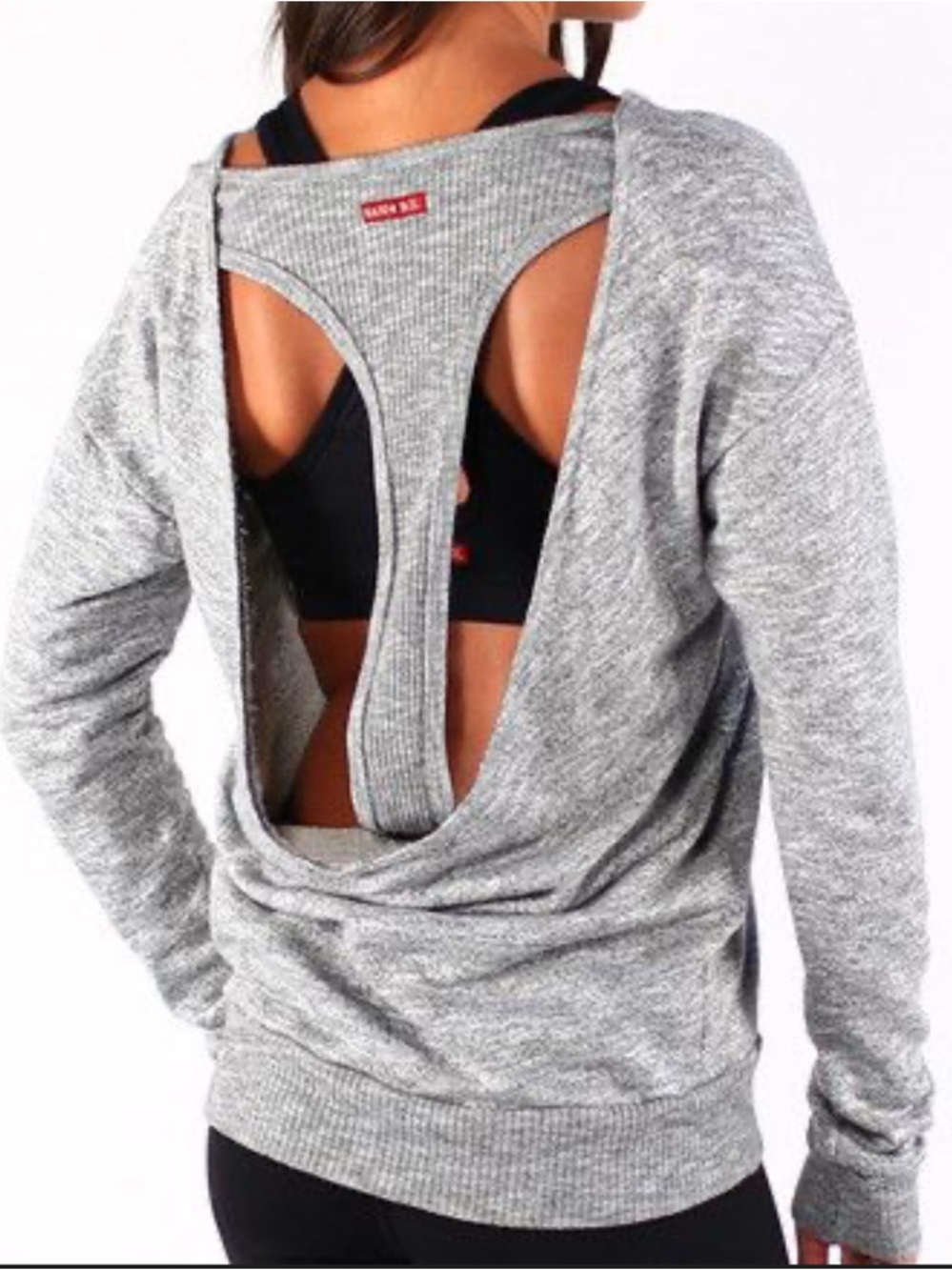 Hard Tail Heather Gray Scoop Back Cutout Racerback Sweatshirt